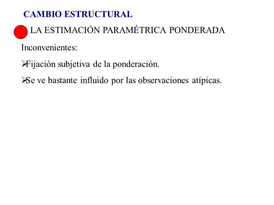 CAMBIO ESTRUCTURAL LA ESTIMACIÓN PARAMÉTRICA PONDERADA. Inconvenientes: Fijación subjetiva de la ponderación.