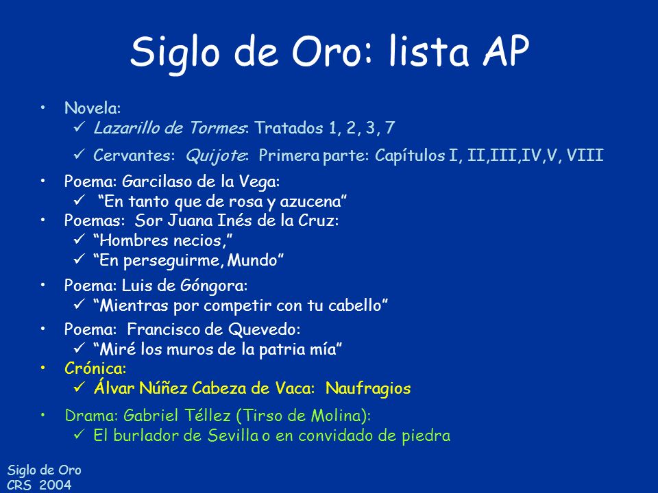 Siglo de Oro: lista AP Novela: