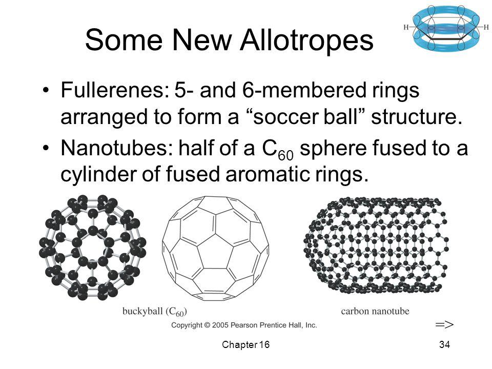 Some New Allotropes Fullerenes: 5- and 6-membered rings arranged to form a soccer ball structure.
