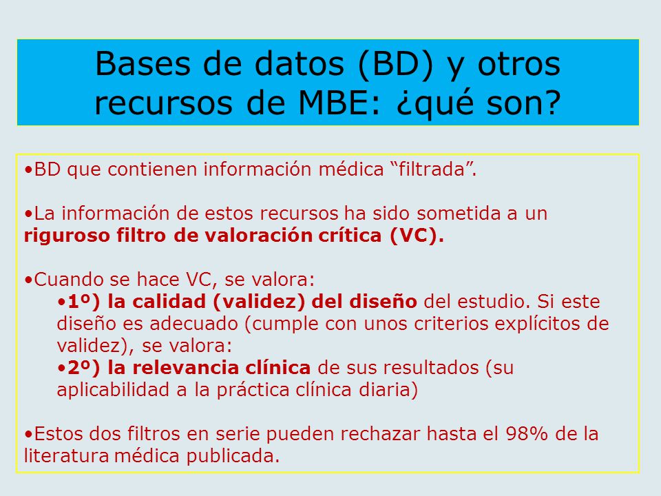 Bases de datos (BD) y otros recursos de MBE: ¿qué son