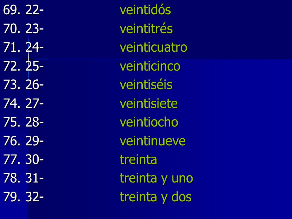 veintidós veintitrés veinticuatro veinticinco veintiséis.