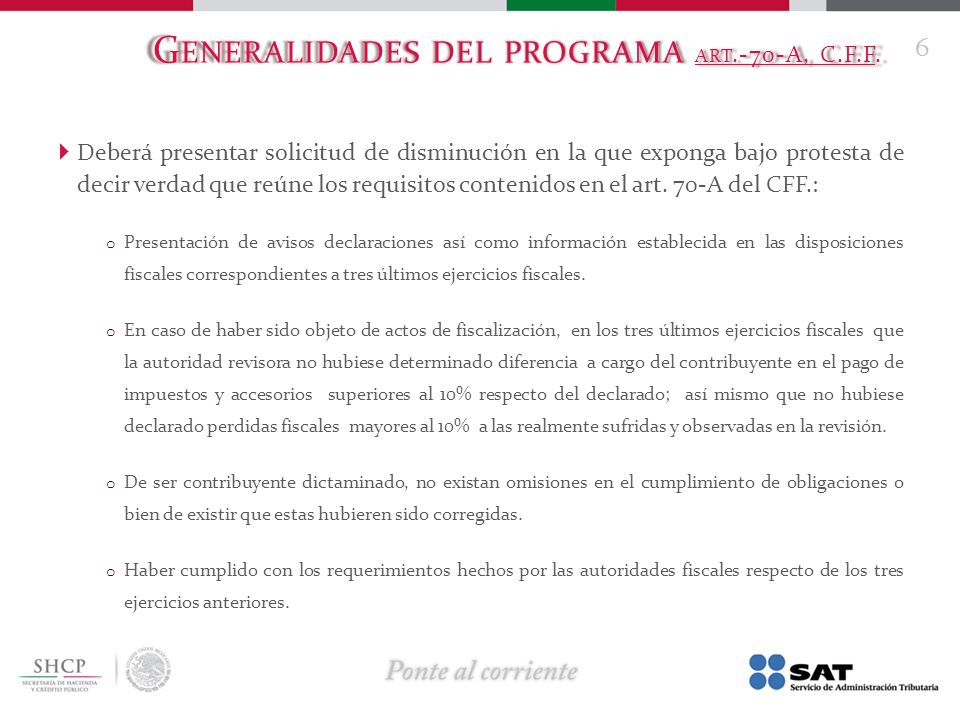 Generalidades del programa art.-70-A, C.F.F.