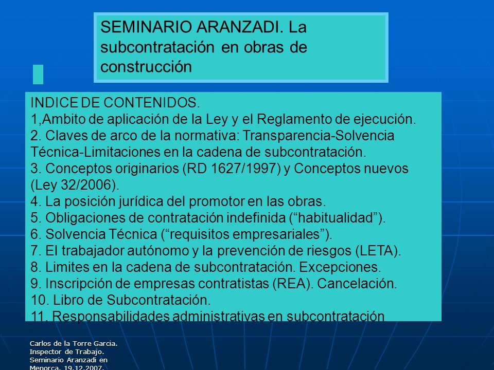 SEMINARIO ARANZADI. La subcontratación en obras de construcción