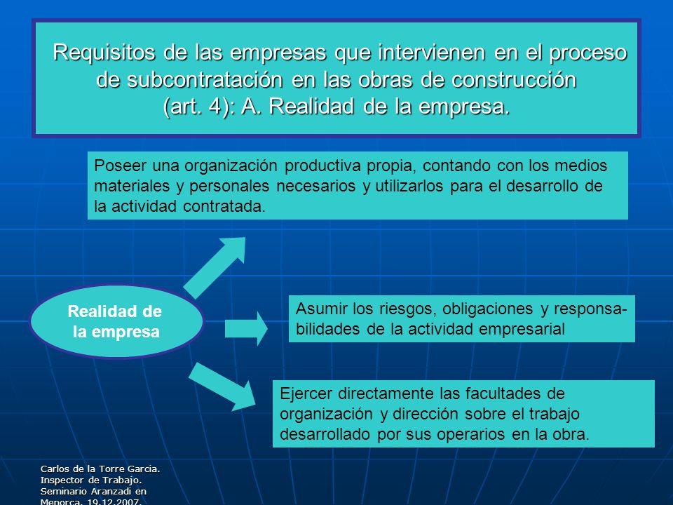 Requisitos de las empresas que intervienen en el proceso de subcontratación en las obras de construcción (art. 4): A. Realidad de la empresa.