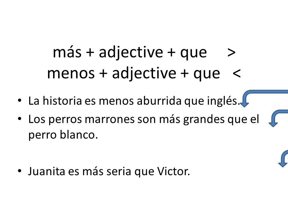 más + adjective + que > menos + adjective + que <