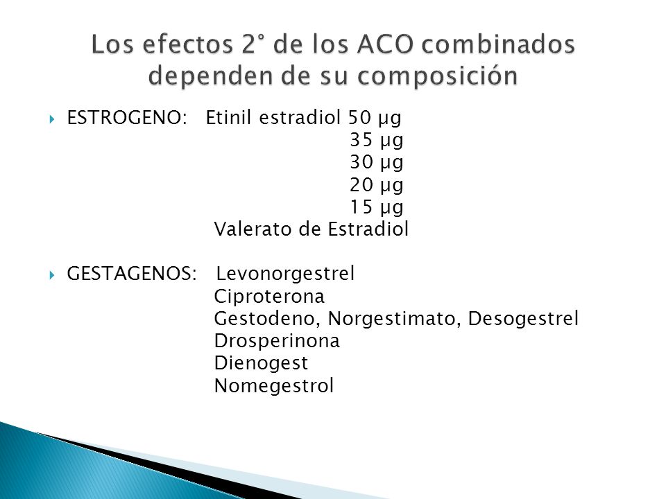 Los efectos 2° de los ACO combinados dependen de su composición