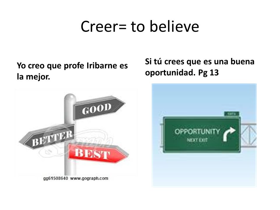 Creer= to believe Si tú crees que es una buena oportunidad. Pg 13