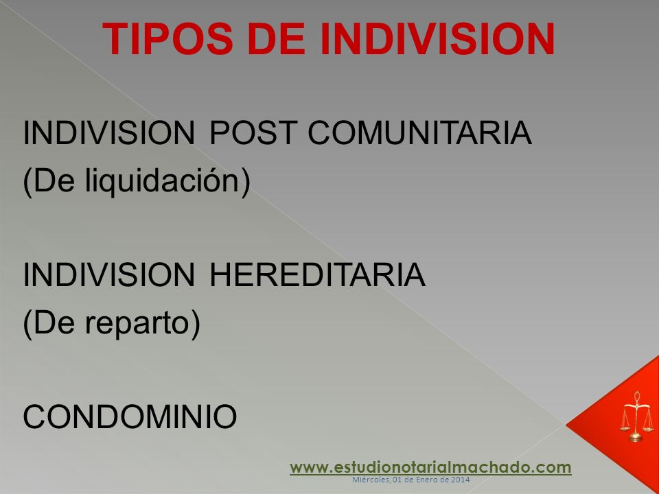 TIPOS DE INDIVISION INDIVISION POST COMUNITARIA (De liquidación)