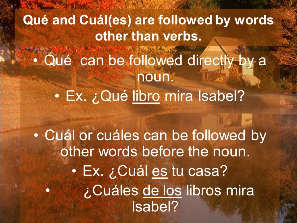 Qué and Cuál(es) are followed by words other than verbs.