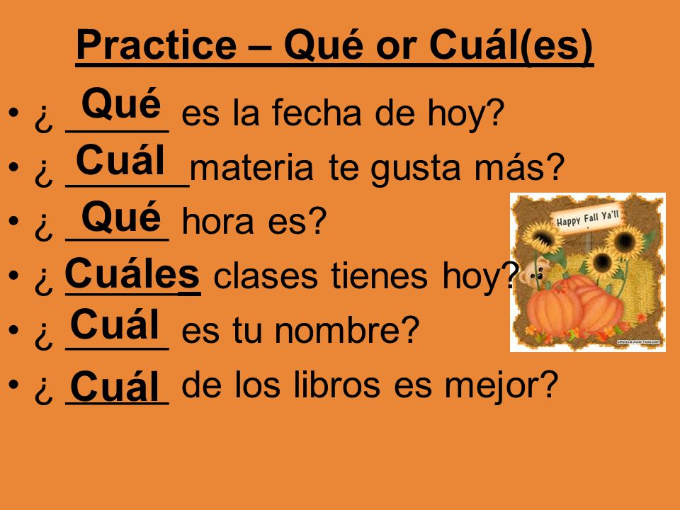 Practice – Qué or Cuál(es)