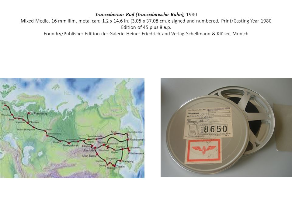 Transsiberian Rail (Transsibirische Bahn), 1980 Mixed Media, 16 mm film, metal can; 1.2 х 14.6 in.