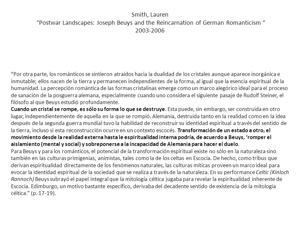 Smith, Lauren Postwar Landscapes: Joseph Beuys and the Reincarnation of German Romanticism