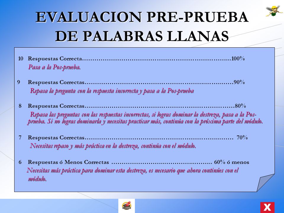 EVALUACION PRE-PRUEBA DE PALABRAS LLANAS