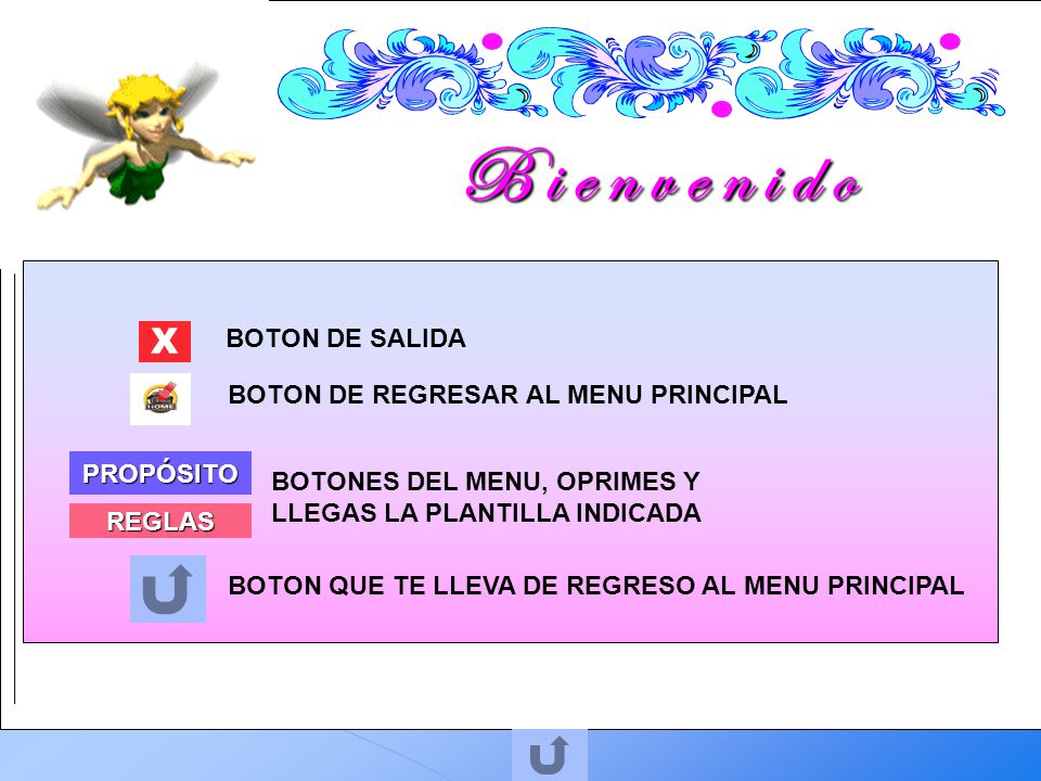 B i e n v e n i d o X BOTON DE SALIDA