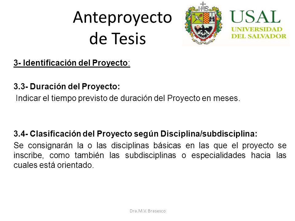 Anteproyecto de Tesis 3- Identificación del Proyecto:
