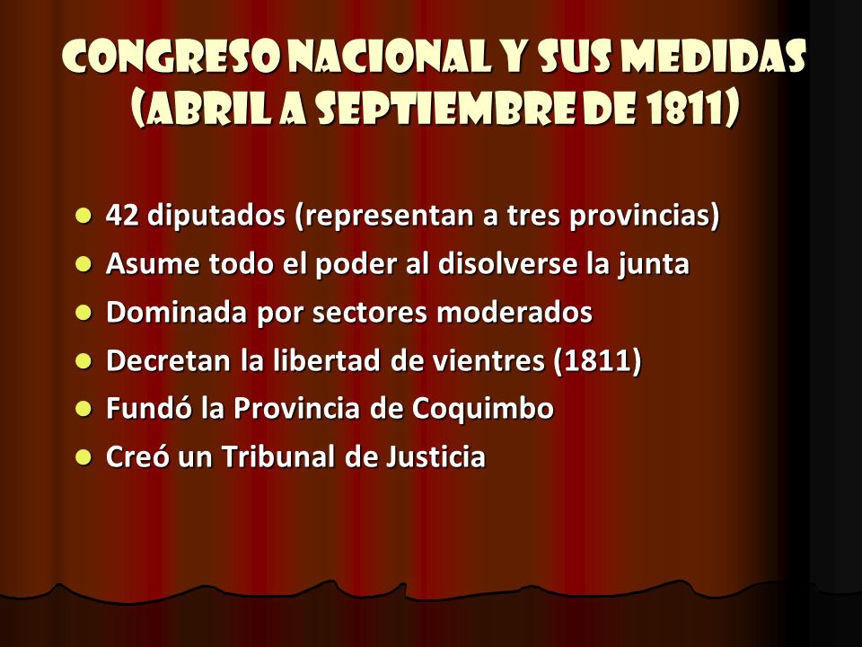 Congreso Nacional y sus medidas (Abril a Septiembre de 1811)