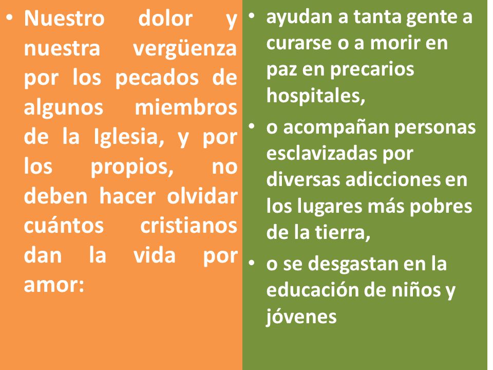 Nuestro dolor y nuestra vergüenza por los pecados de algunos miembros de la Iglesia, y por los propios, no deben hacer olvidar cuántos cristianos dan la vida por amor: