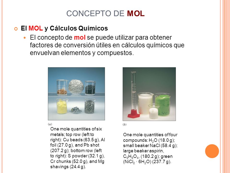 CONCEPTO DE MOL El MOL y Cálculos Químicos