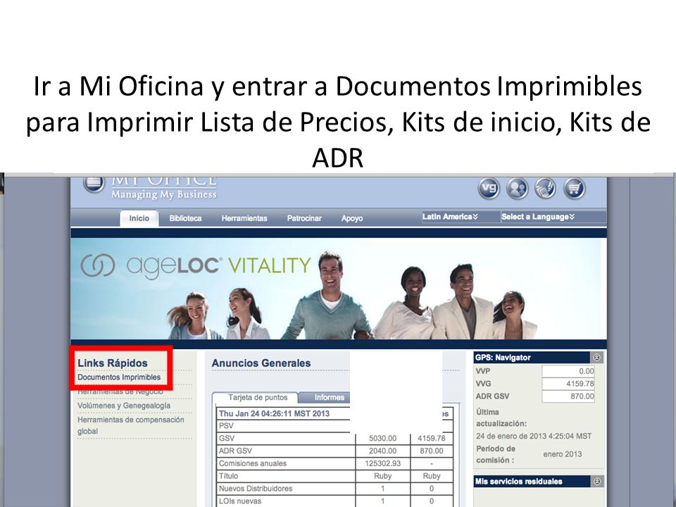 Ir a Mi Oficina y entrar a Documentos Imprimibles para Imprimir Lista de Precios, Kits de inicio, Kits de ADR