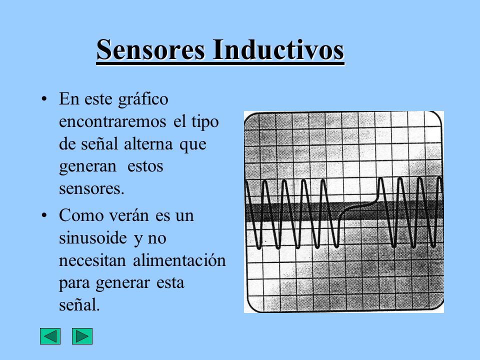 Sensores Inductivos En este gráfico encontraremos el tipo de señal alterna que generan estos sensores.