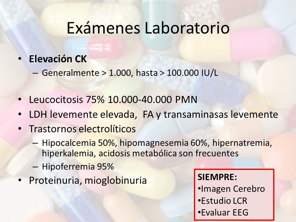 Exámenes Laboratorio Elevación CK Leucocitosis 75% PMN