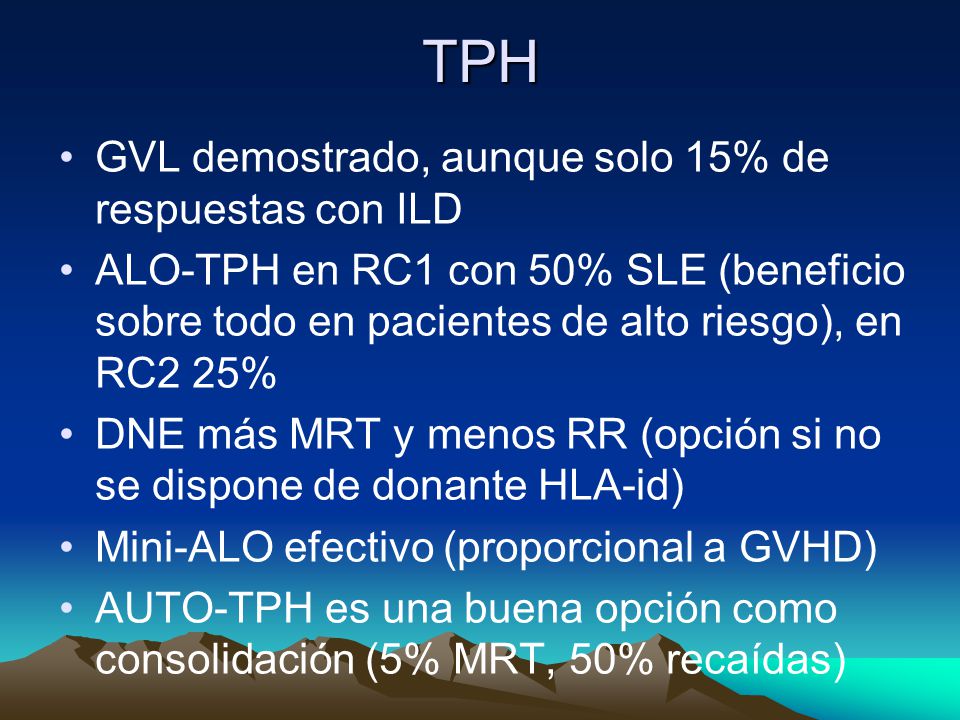 TPH GVL demostrado, aunque solo 15% de respuestas con ILD