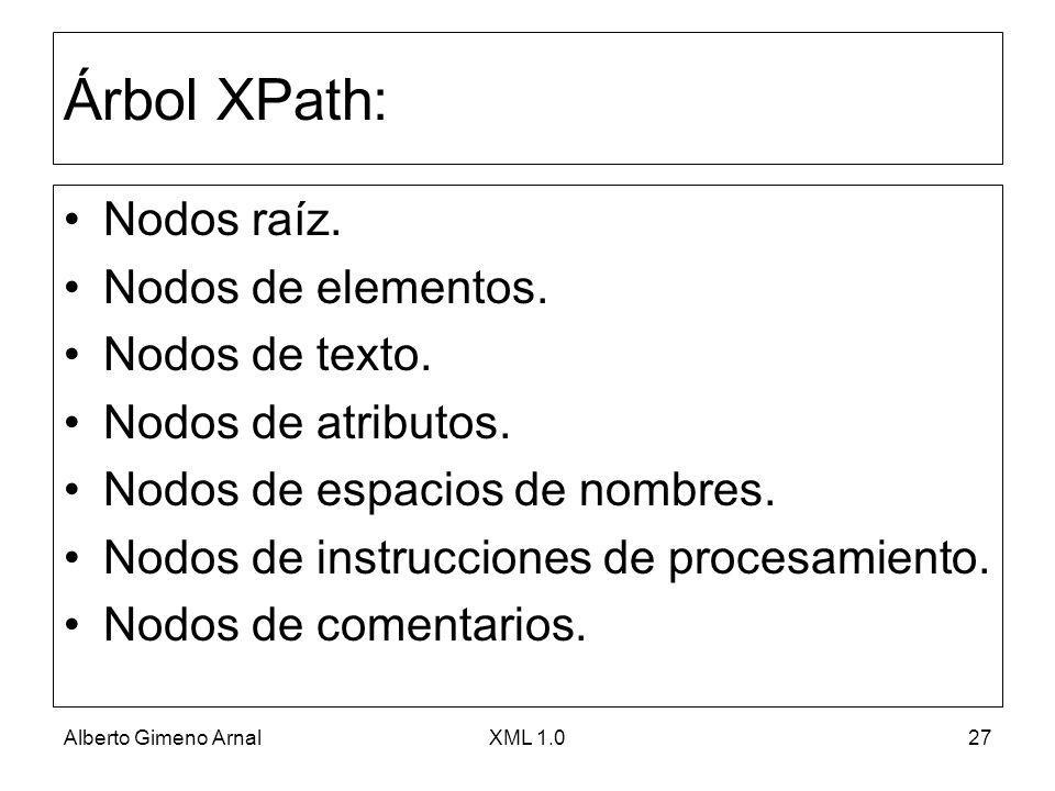 Árbol XPath: Nodos raíz. Nodos de elementos. Nodos de texto.
