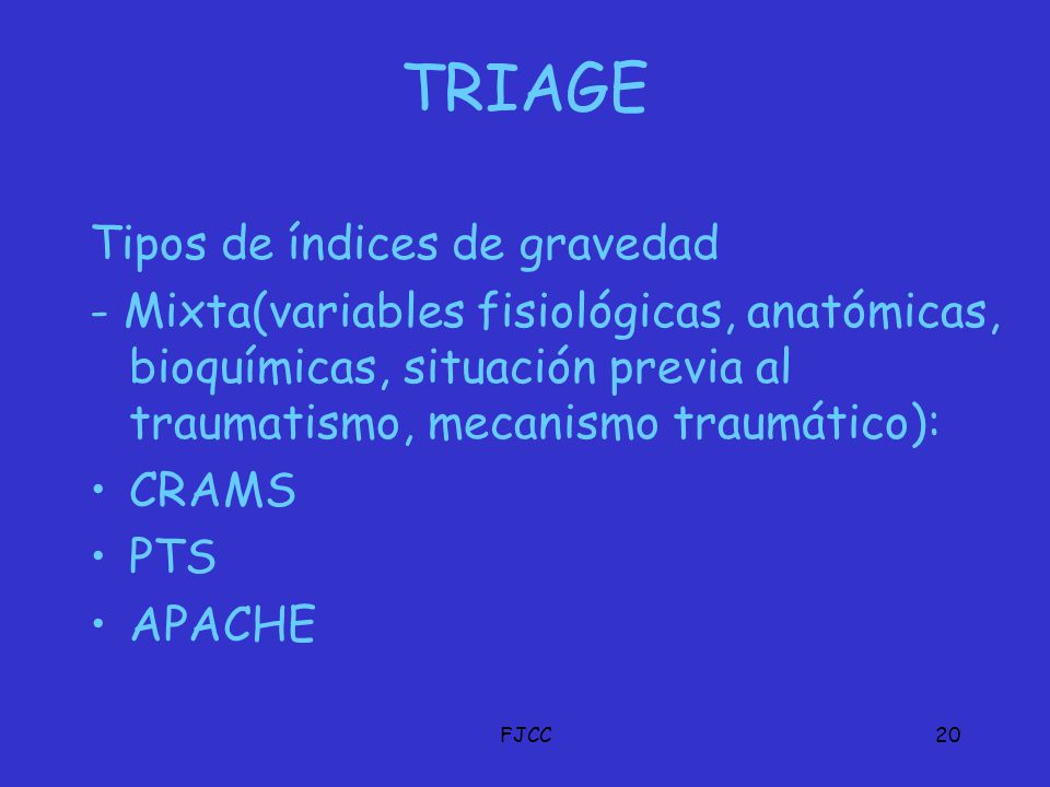 TRIAGE Tipos de índices de gravedad