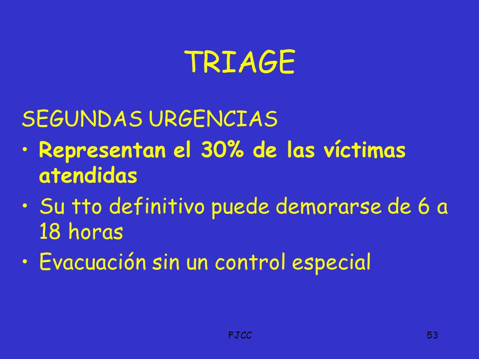 TRIAGE SEGUNDAS URGENCIAS Representan el 30% de las víctimas atendidas