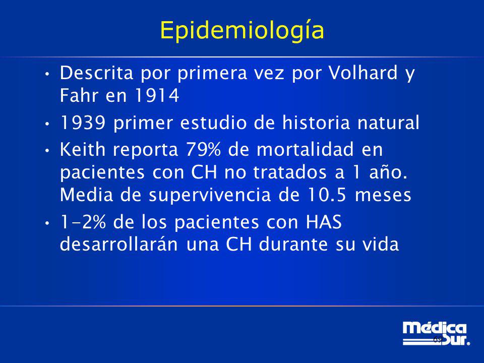 Epidemiología Descrita por primera vez por Volhard y Fahr en 1914