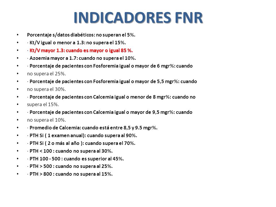 INDICADORES FNR Porcentaje s/datos diabéticos: no superan el 5%.