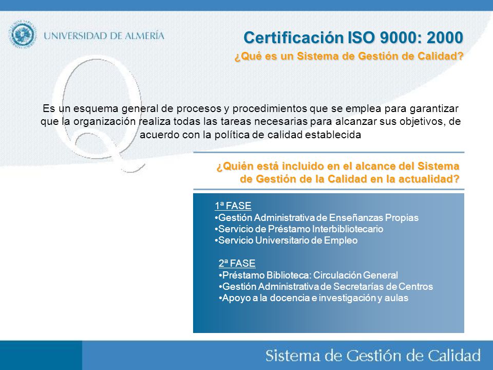 Certificación ISO 9000: 2000 ¿Qué es un Sistema de Gestión de Calidad