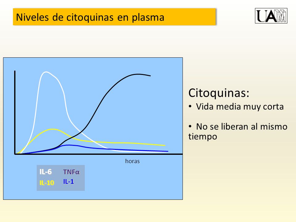 Citoquinas: Niveles de citoquinas en plasma Vida media muy corta