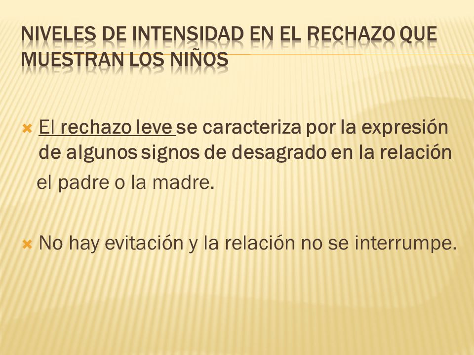 niveles de intensidad en el rechazo que muestran los niños