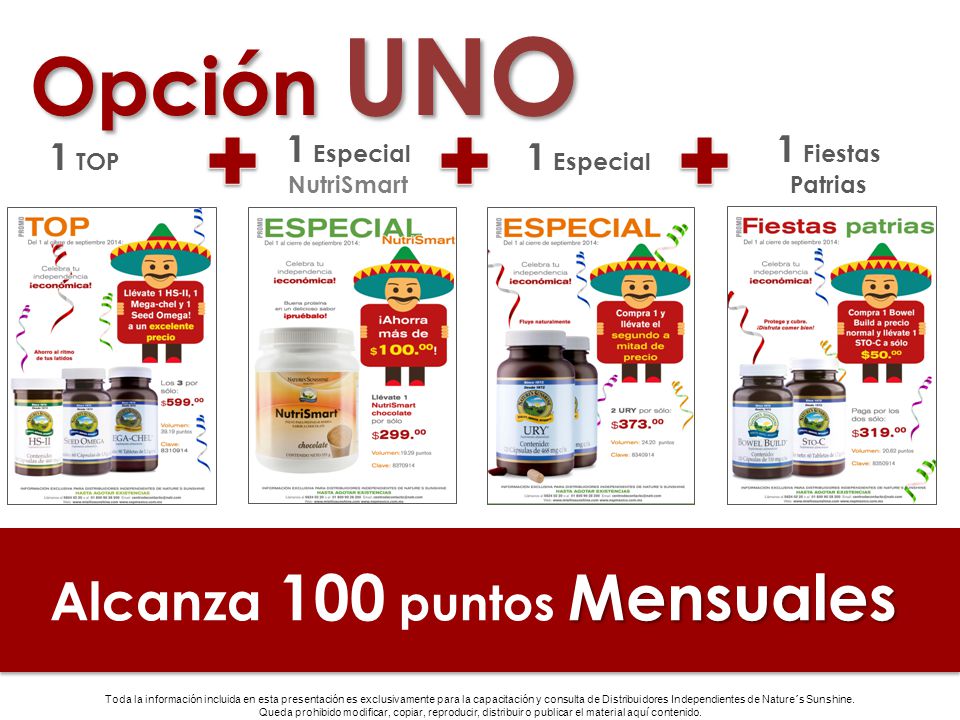 Opción UNO Alcanza 100 puntos Mensuales 1 Especial 1 Fiestas Patrias
