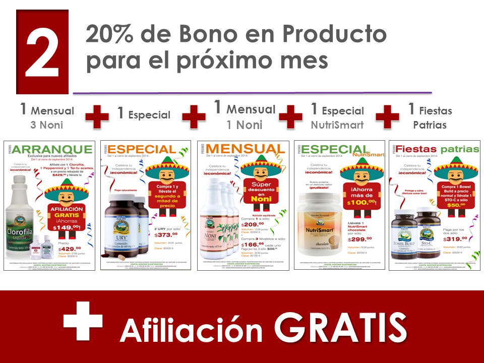 2 Afiliación GRATIS 20% de Bono en Producto para el próximo mes
