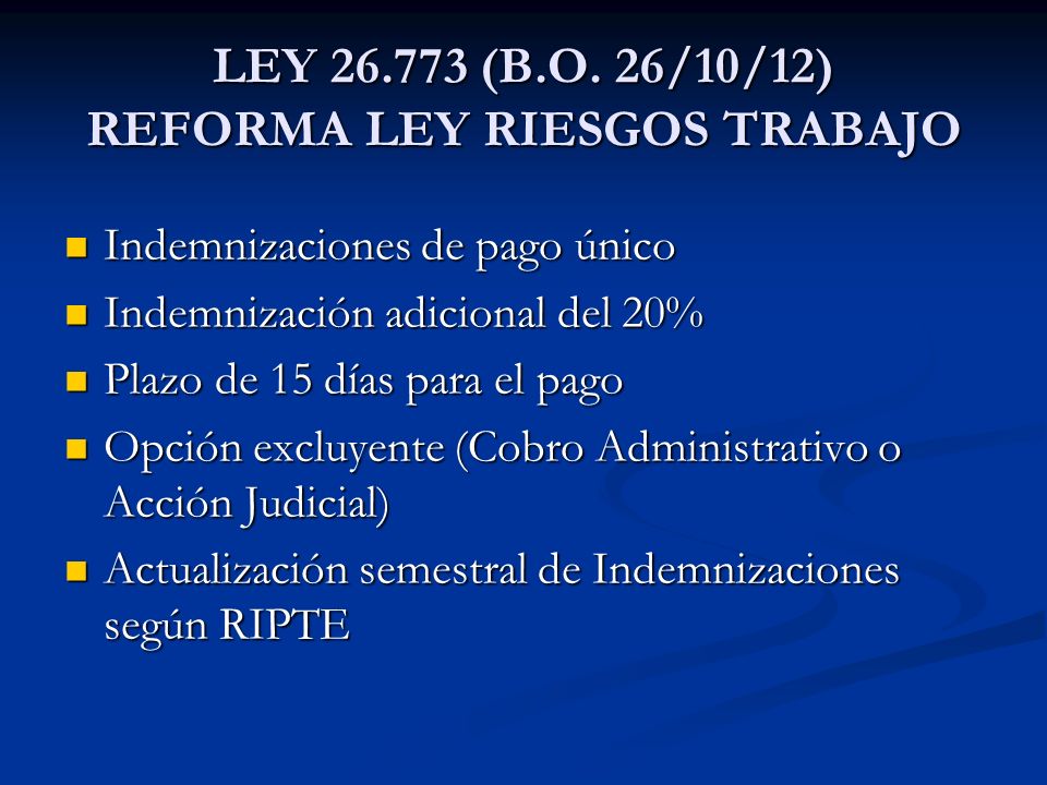 LEY (B.O. 26/10/12) REFORMA LEY RIESGOS TRABAJO