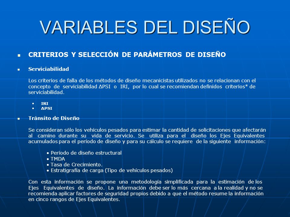 VARIABLES DEL DISEÑO CRITERIOS Y SELECCIÓN DE PARÁMETROS DE DISEÑO