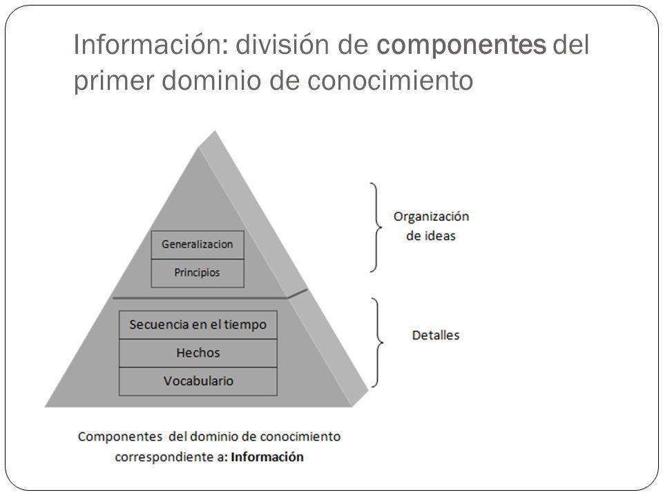 Información: división de componentes del primer dominio de conocimiento