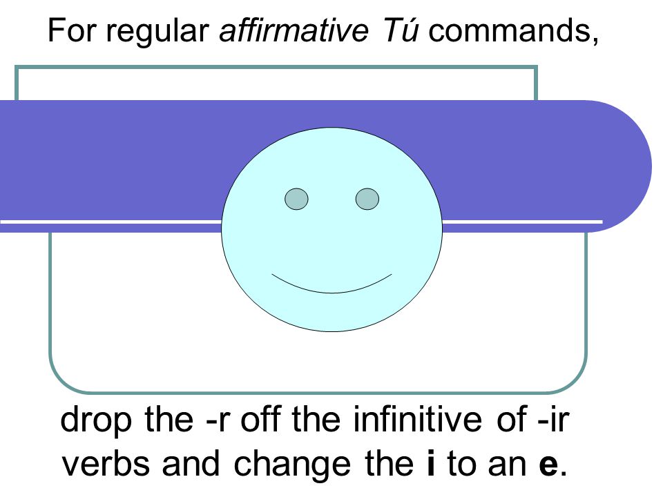 drop the -r off the infinitive of -ir verbs and change the i to an e.
