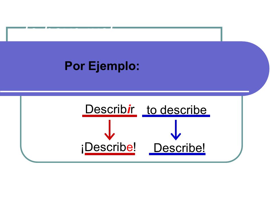 to have just ________ Por Ejemplo: Describir to describe ¡Describe!