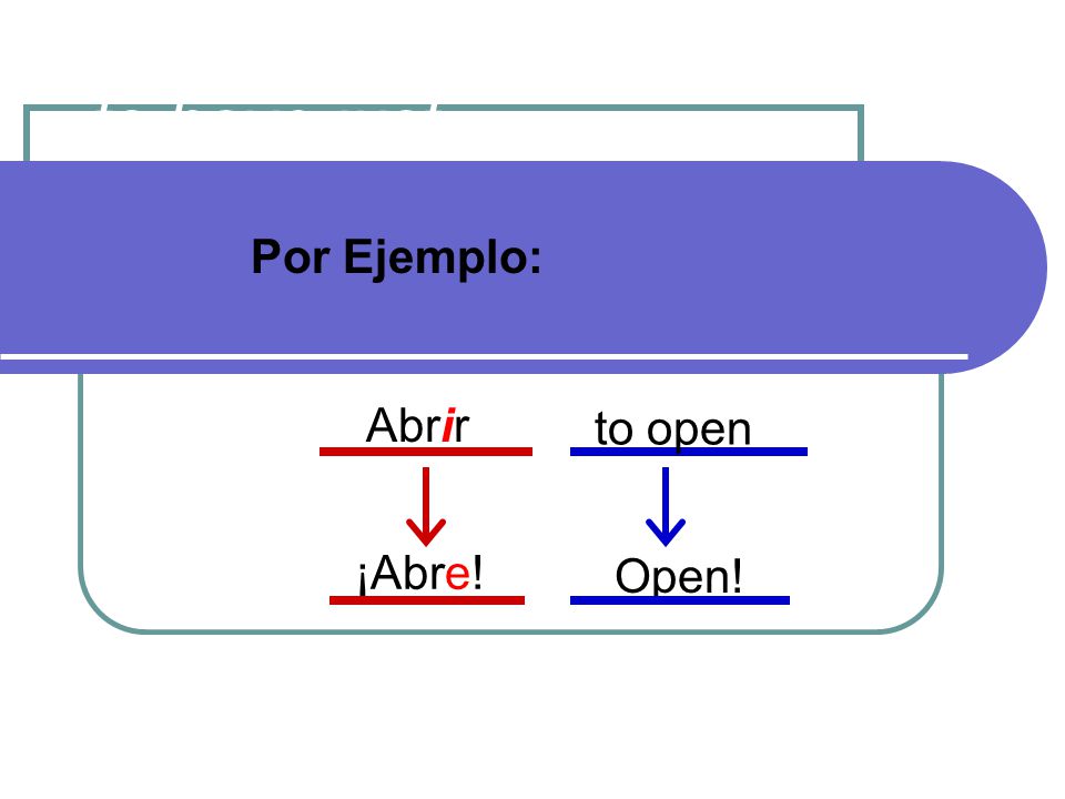 to have just ________ Por Ejemplo: Abrir to open ¡Abre! Open!