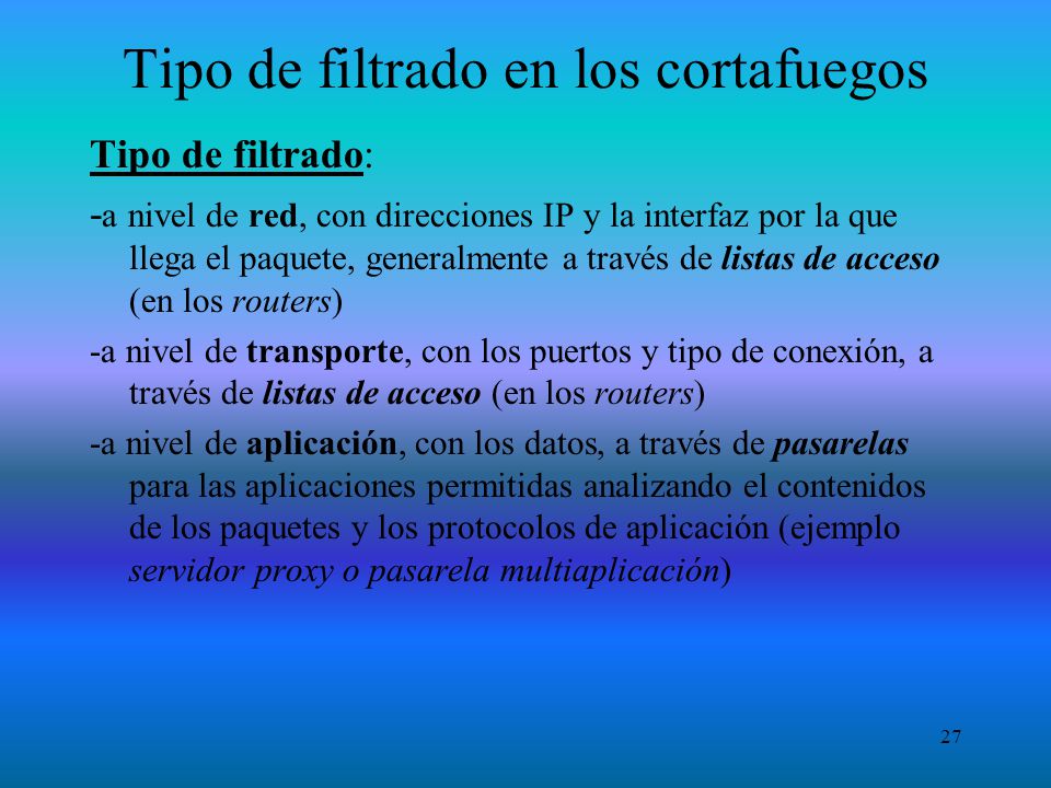Tipo de filtrado en los cortafuegos