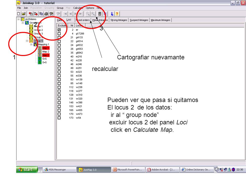 Cartografiar nuevamante. recalcular. Pueden ver que pasa si quitamos. El locus 2 de los datos: