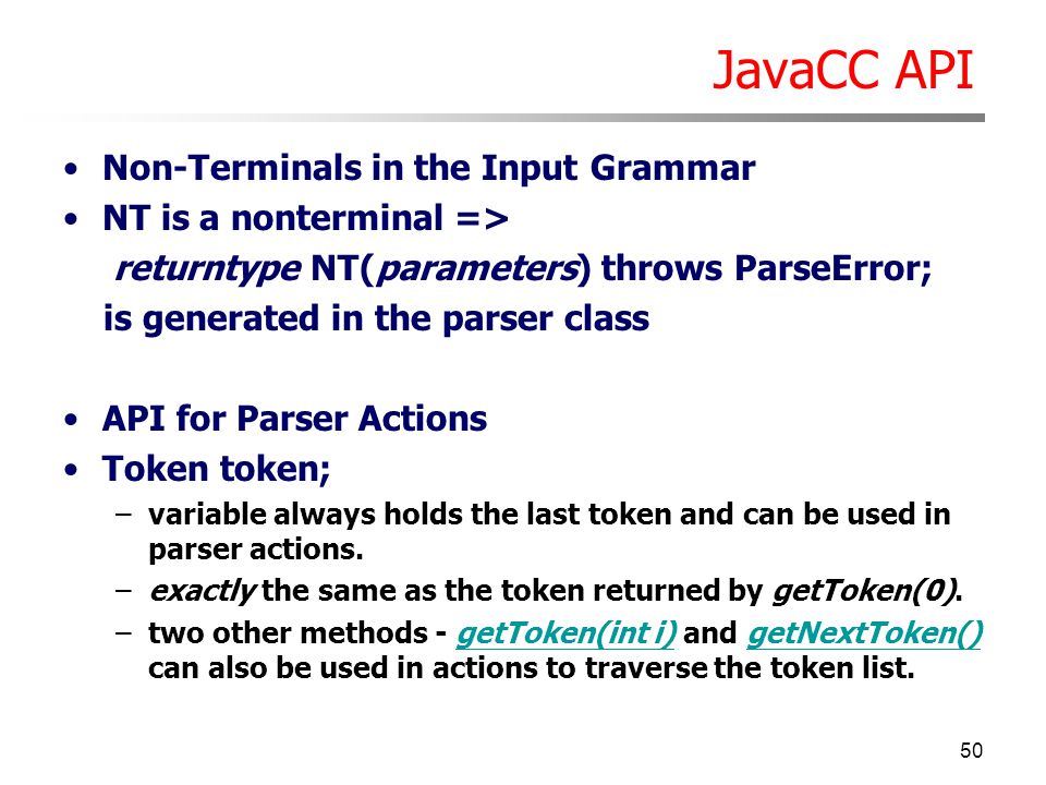 returntype NT(parameters) throws ParseError;