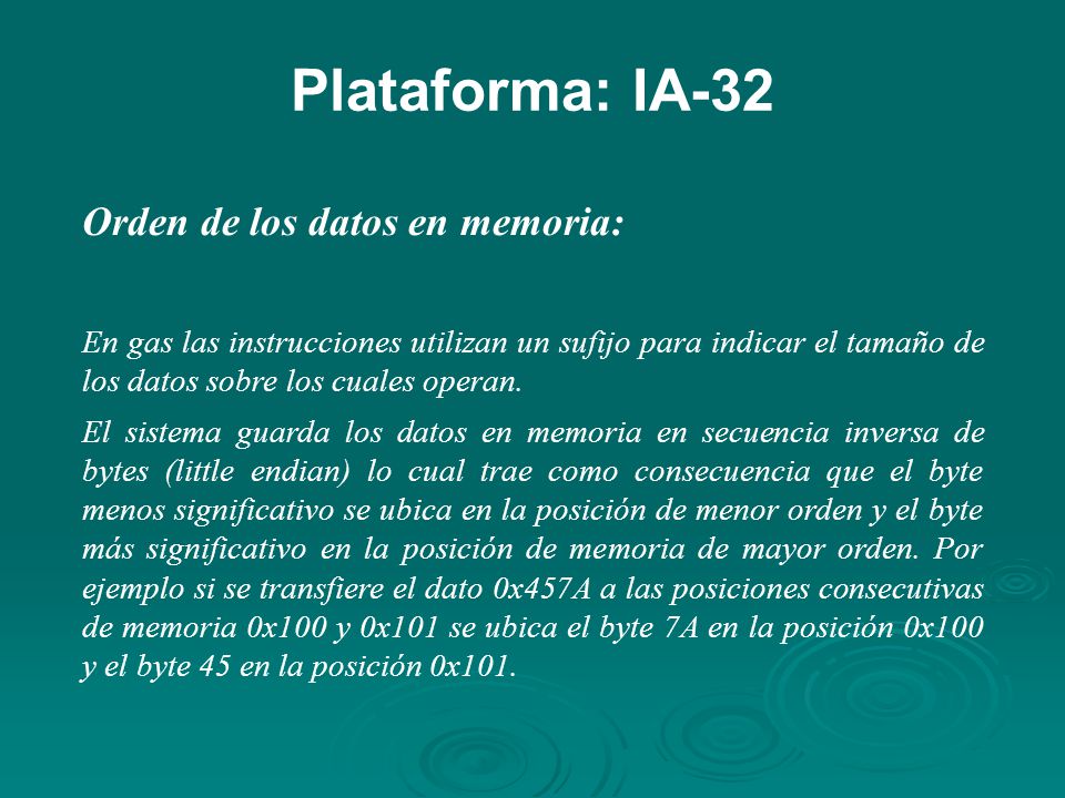 Plataforma: IA-32 Orden de los datos en memoria: