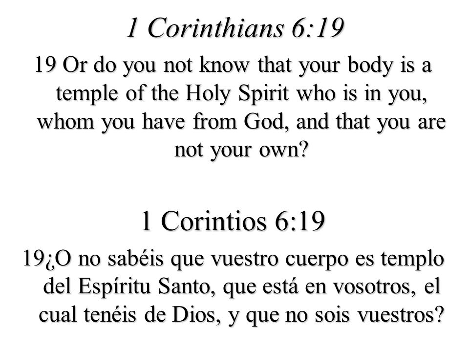 1 Corinthians 6:19 1 Corintios 6:19