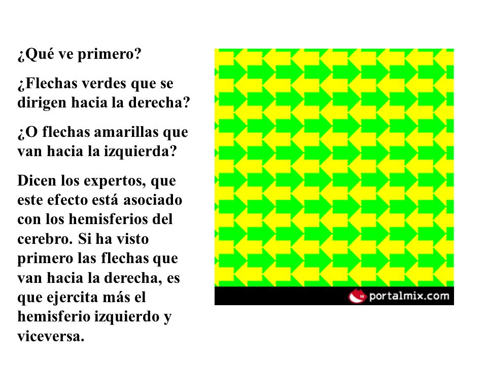 ¿Qué ve primero ¿Flechas verdes que se dirigen hacia la derecha ¿O flechas amarillas que van hacia la izquierda