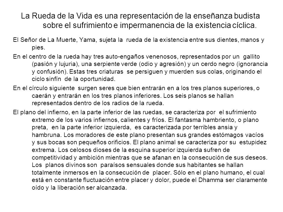 La Rueda de la Vida es una representación de la enseñanza budista sobre el sufrimiento e impermanencia de la existencia cíclica.