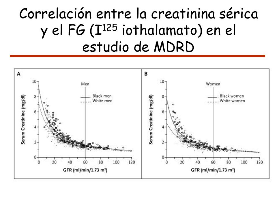 Correlación entre la creatinina sérica y el FG (I125 iothalamato) en el estudio de MDRD